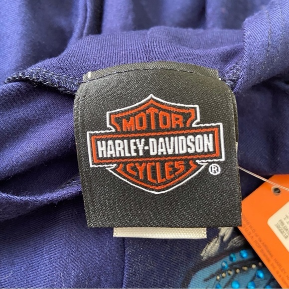 HARLEY-DAVIDSON top sequin lightweight open back long sleeves blue bikercore - Picture 7 of 14